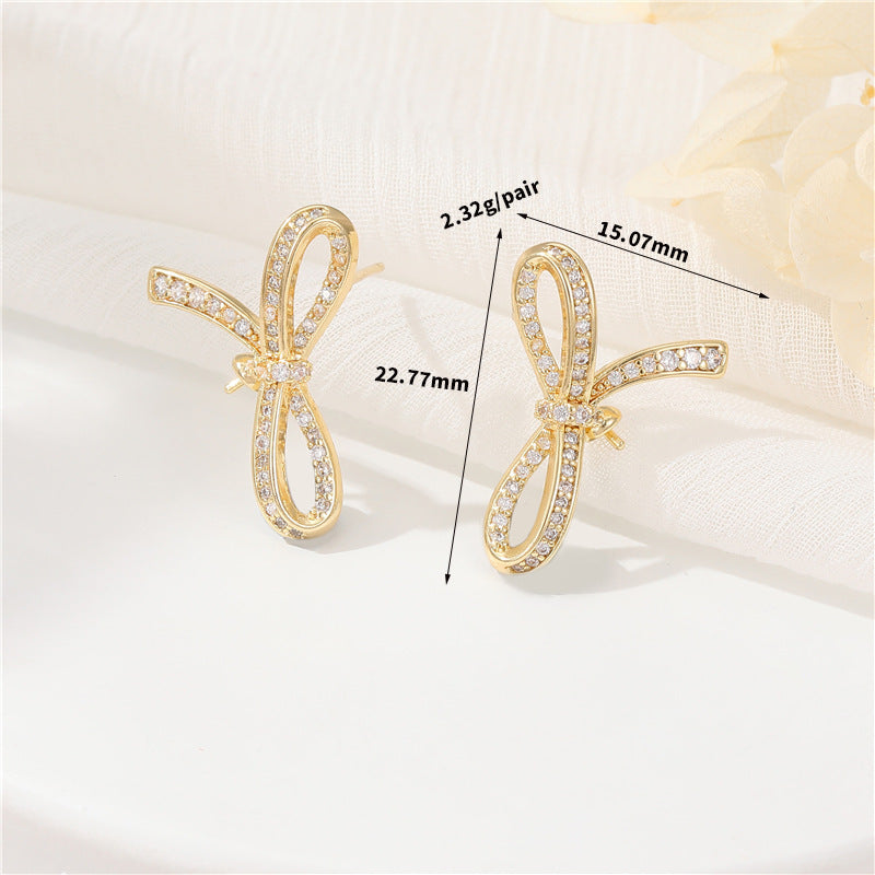 4 boucles d'oreilles à nœud papillon ornées de strass 14K GF, boucles d'oreilles à moitié percées, perle vierge