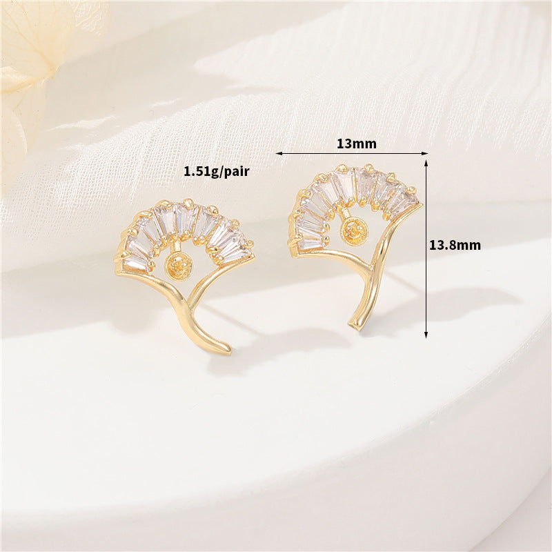 4 boucles d'oreilles à tige en forme de tigre floral, feuille de Ginkgo, ornées de strass 14K GF, boucles d'oreilles à moitié percées, perle vierge