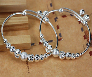 Sterling Silver Adjustable Circle Beaded Bell Bangle S925 Finding