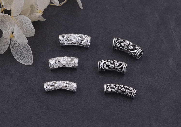 Sterling Silver Bent Floral Pipe Bead Spacer S925 Finding