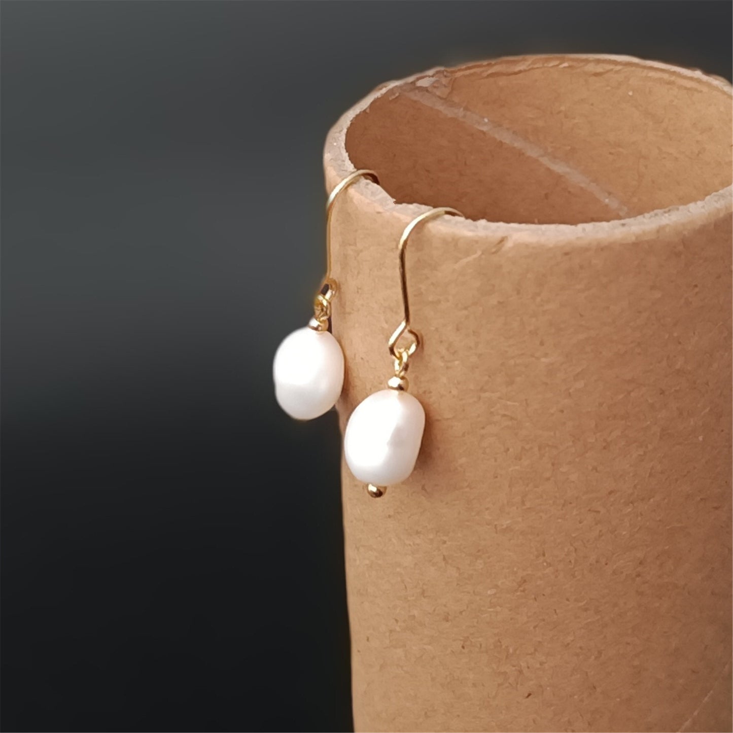 Natural Freshwater Baroque Pearl Earrings Daily Wear 14K GF Plain Ear Hook Dangle Earing