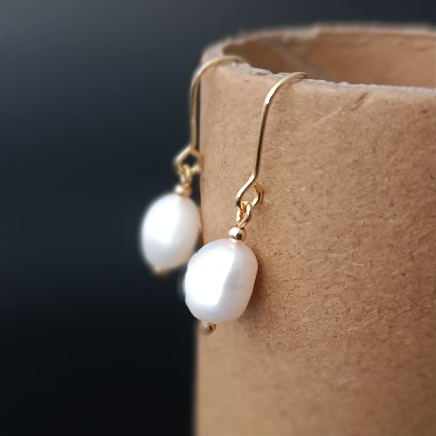 Natural Freshwater Baroque Pearl Earrings Daily Wear 14K GF Plain Ear Hook Dangle Earing