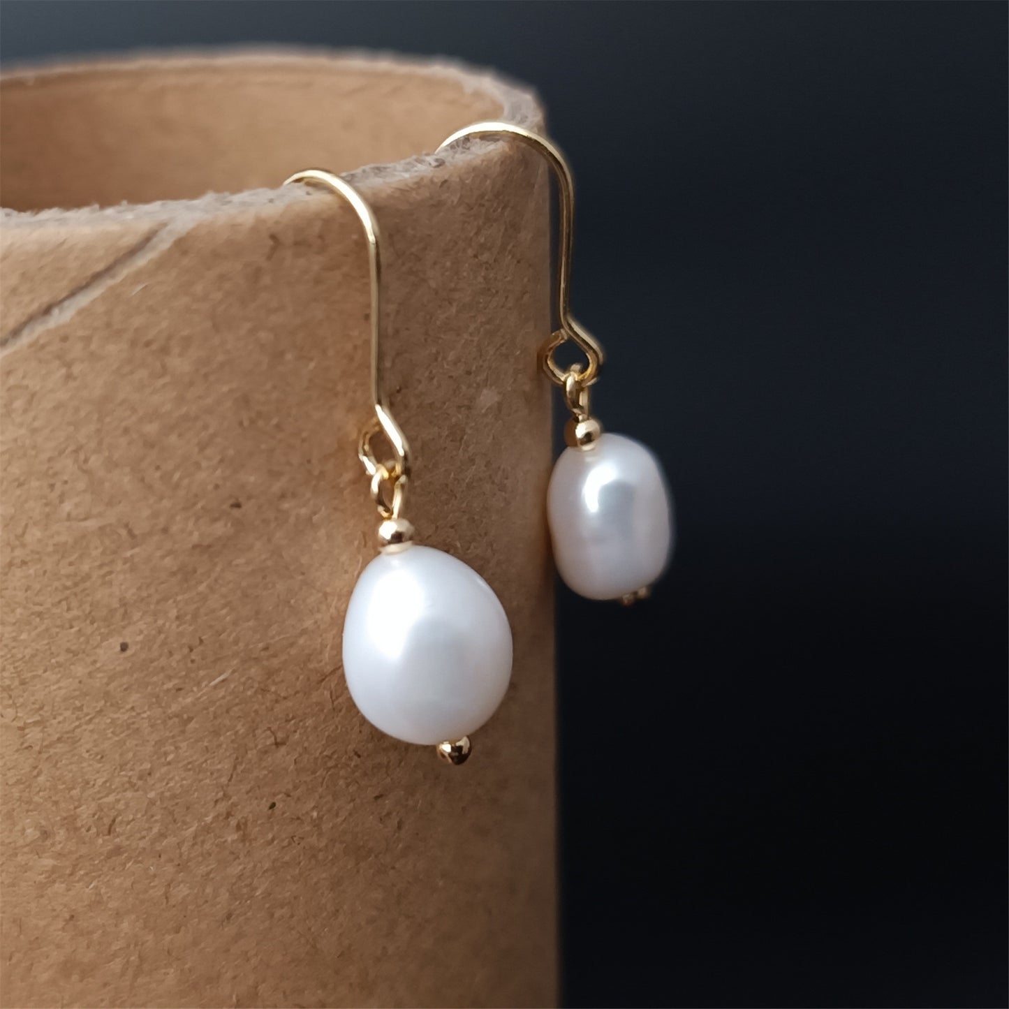 Natural Freshwater Baroque Pearl Earrings Daily Wear 14K GF Plain Ear Hook Dangle Earing