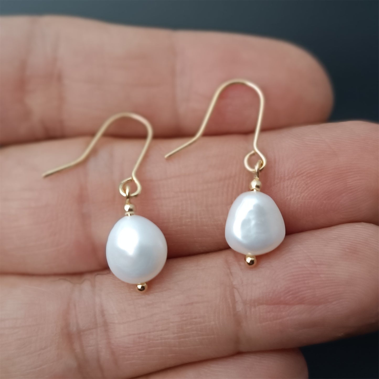 Natural Freshwater Baroque Pearl Earrings Daily Wear 14K GF Plain Ear Hook Dangle Earing