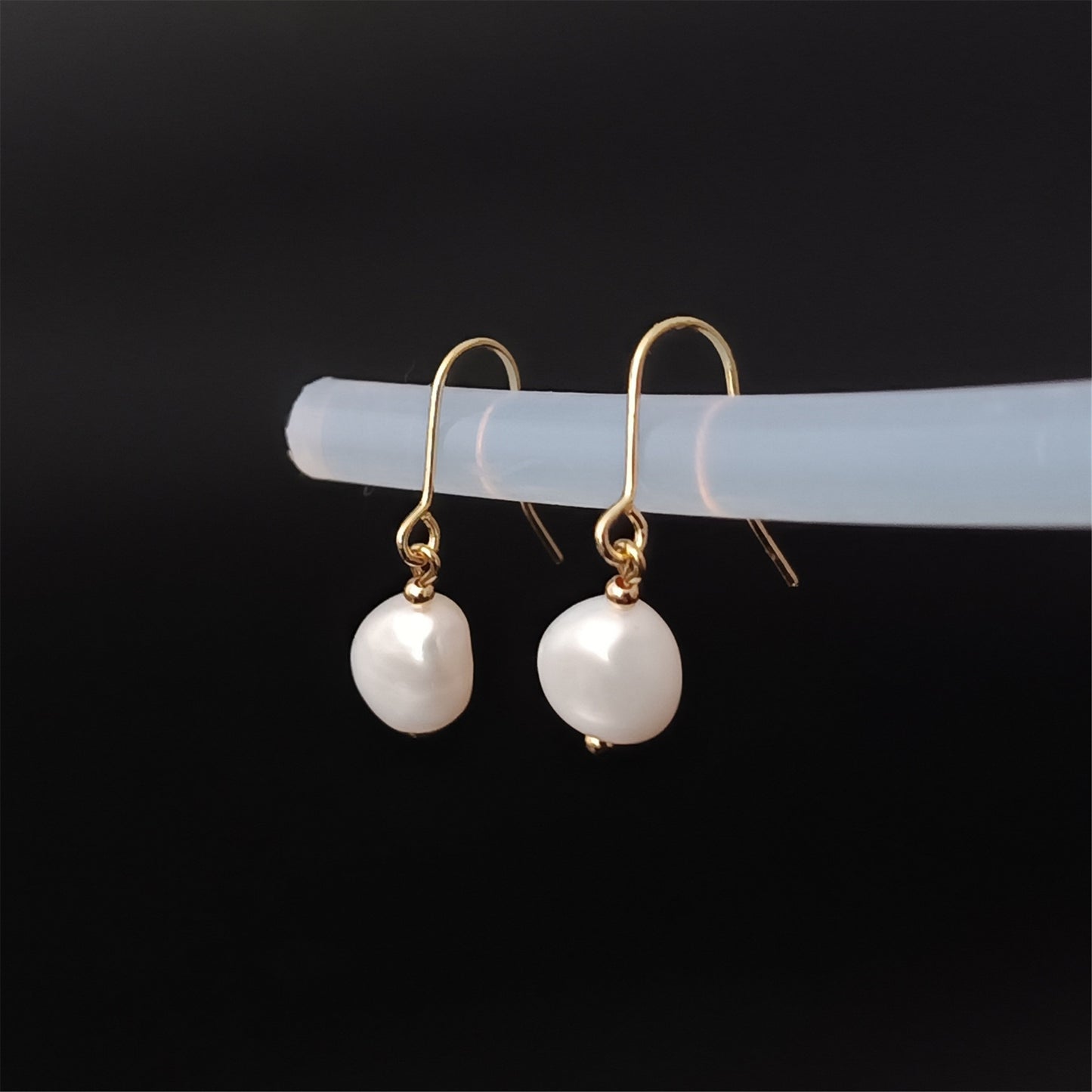 Natural Freshwater Baroque Pearl Earrings Daily Wear 14K GF Plain Ear Hook Dangle Earing