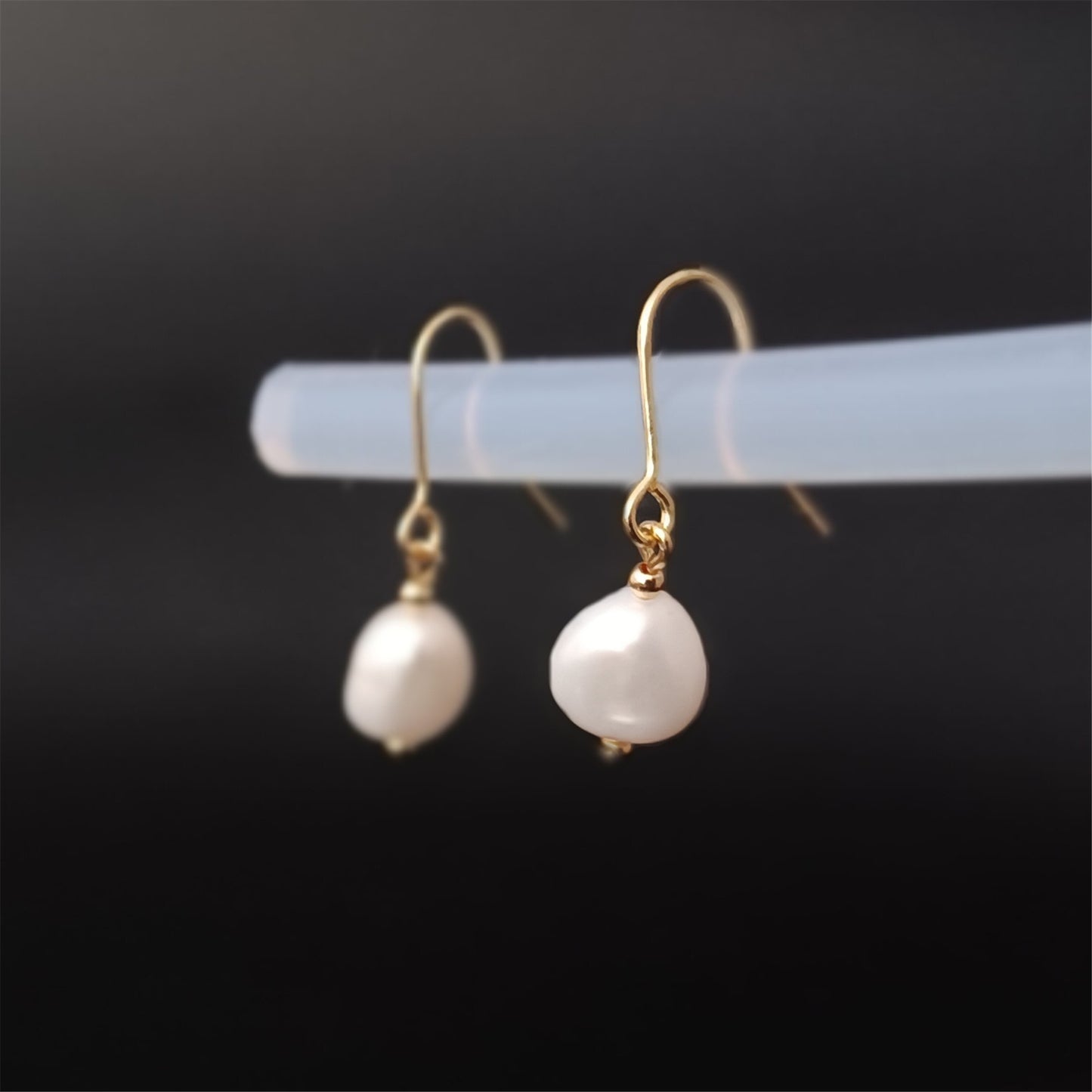 Natural Freshwater Baroque Pearl Earrings Daily Wear 14K GF Plain Ear Hook Dangle Earing