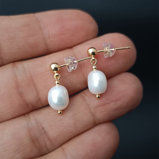 Natural Freshwater Baroque Pearl Earrings Daily Wear 14K GF Beaded Ear Stud Dangle Earing