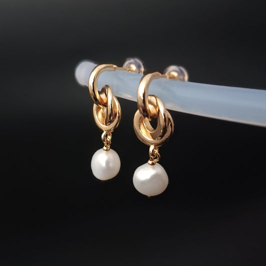 Natural Freshwater Baroque Pearl Earrings Daily Wear 14K GF Knoted Ear Stud Dangle Earing