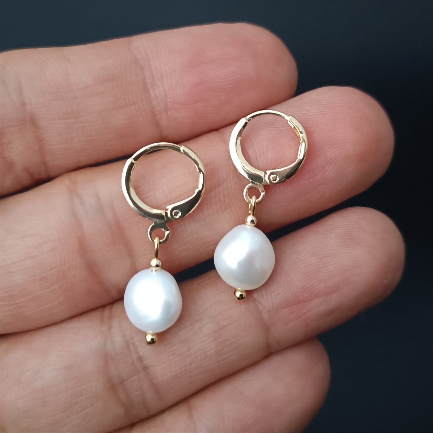 Natural Freshwater Baroque Pearl Hoop Earrings Daily Wear 14K GF Plain Ear Huggie Hoops Dangle Earing