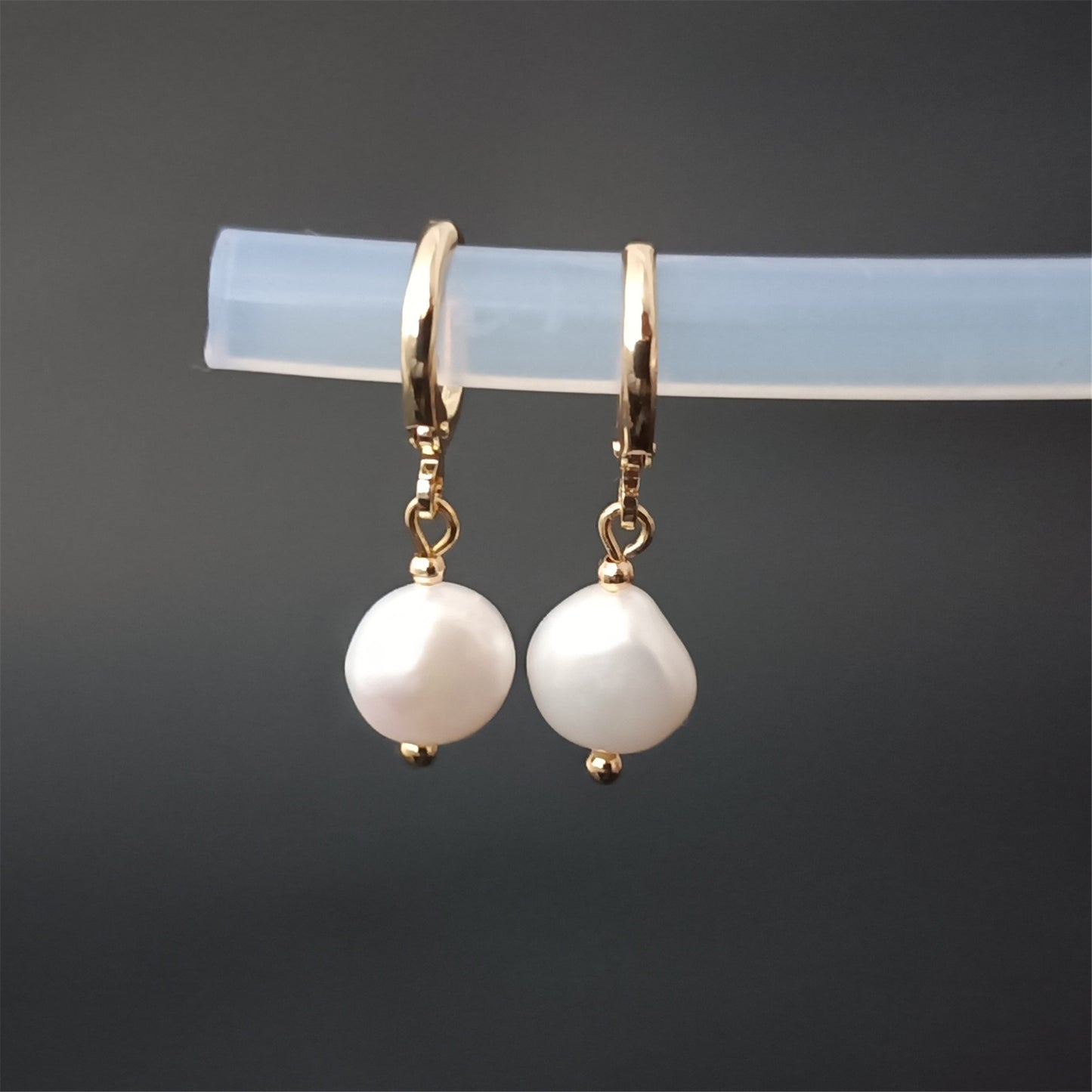 Natural Freshwater Baroque Pearl Hoop Earrings Daily Wear 14K GF Plain Ear Huggie Hoops Dangle Earing