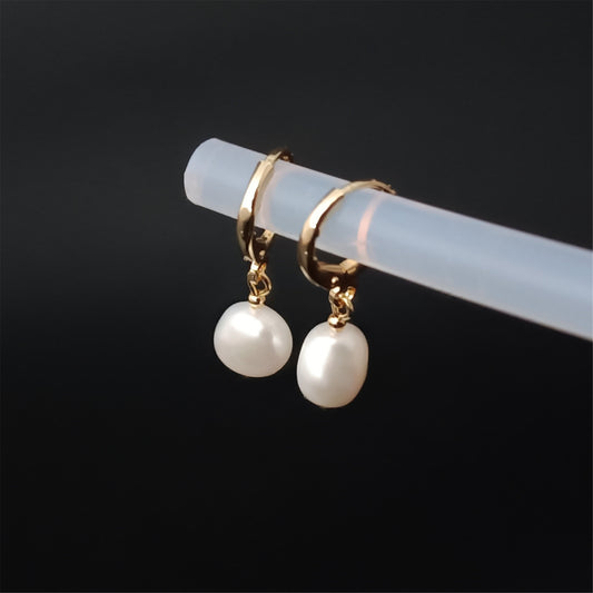 Natural Freshwater Baroque Pearl Hoop Earrings Daily Wear 14K GF Plain Ear Huggie Hoops Dangle Earing