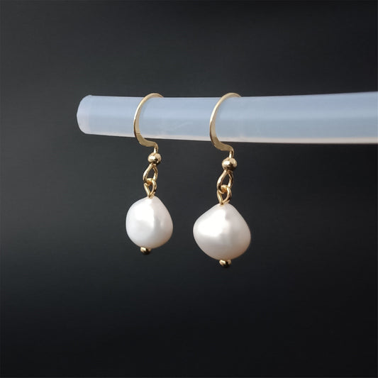 Natural Freshwater Baroque Pearl Hook Earrings Daily Wear 14K GF Plain Ear Hooks Dangle Earing