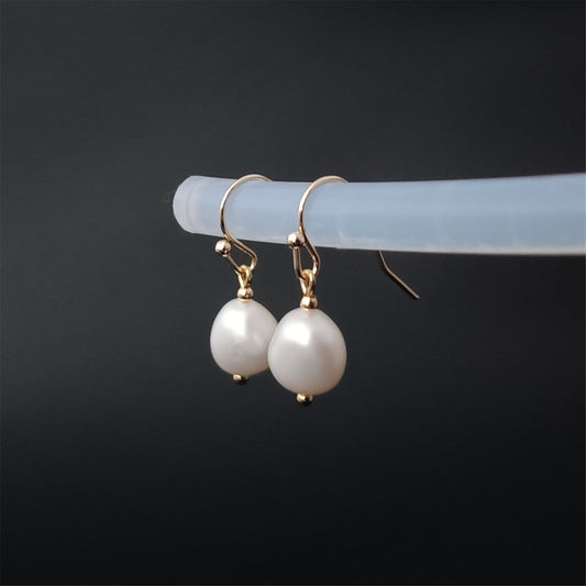 Natural Freshwater Baroque Pearl Hook Earrings Daily Wear 14K GF Plain Ear Hooks Dangle Earing