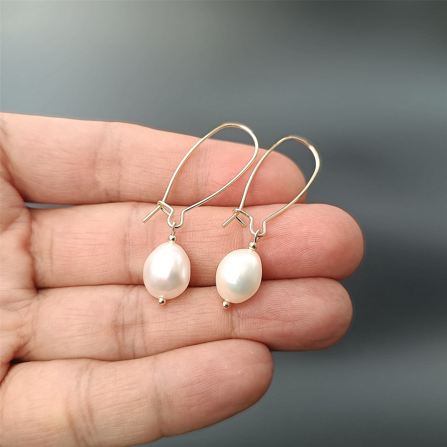 Natural Freshwater Baroque Pearl Big Hook Earrings Daily Wear 14K GF Plain Ear Hooks Dangle Earing