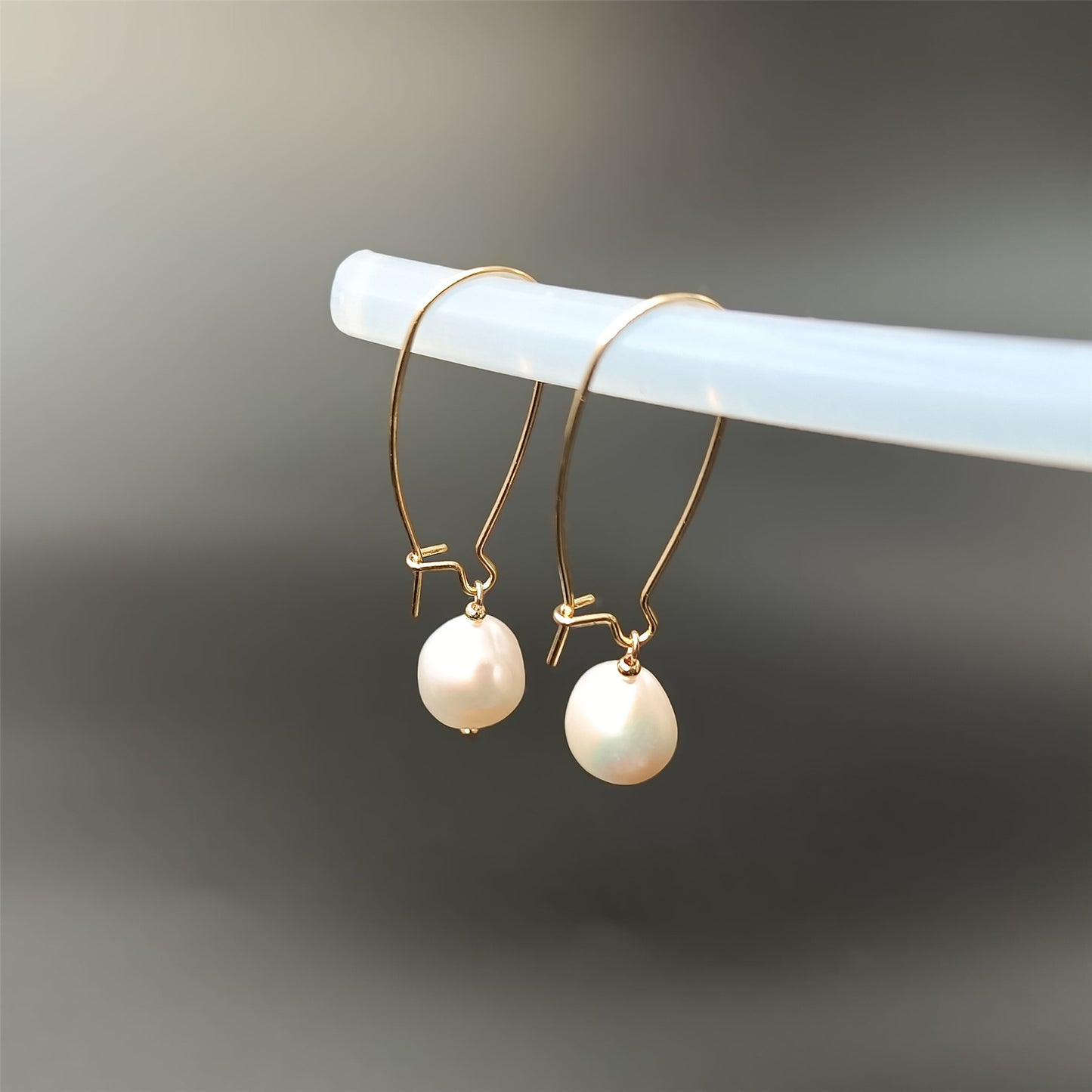 Natural Freshwater Baroque Pearl Big Hook Earrings Daily Wear 14K GF Plain Ear Hooks Dangle Earing