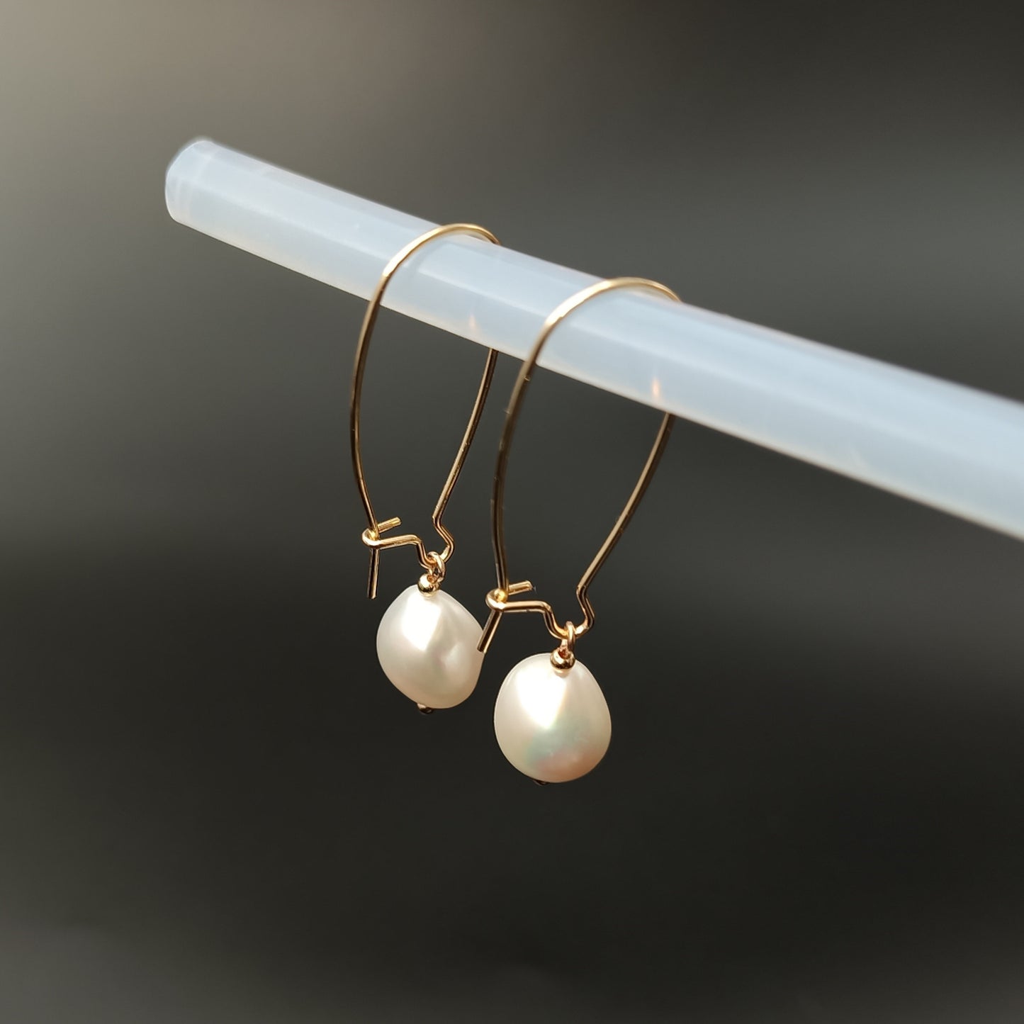 Natural Freshwater Baroque Pearl Big Hook Earrings Daily Wear 14K GF Plain Ear Hooks Dangle Earing