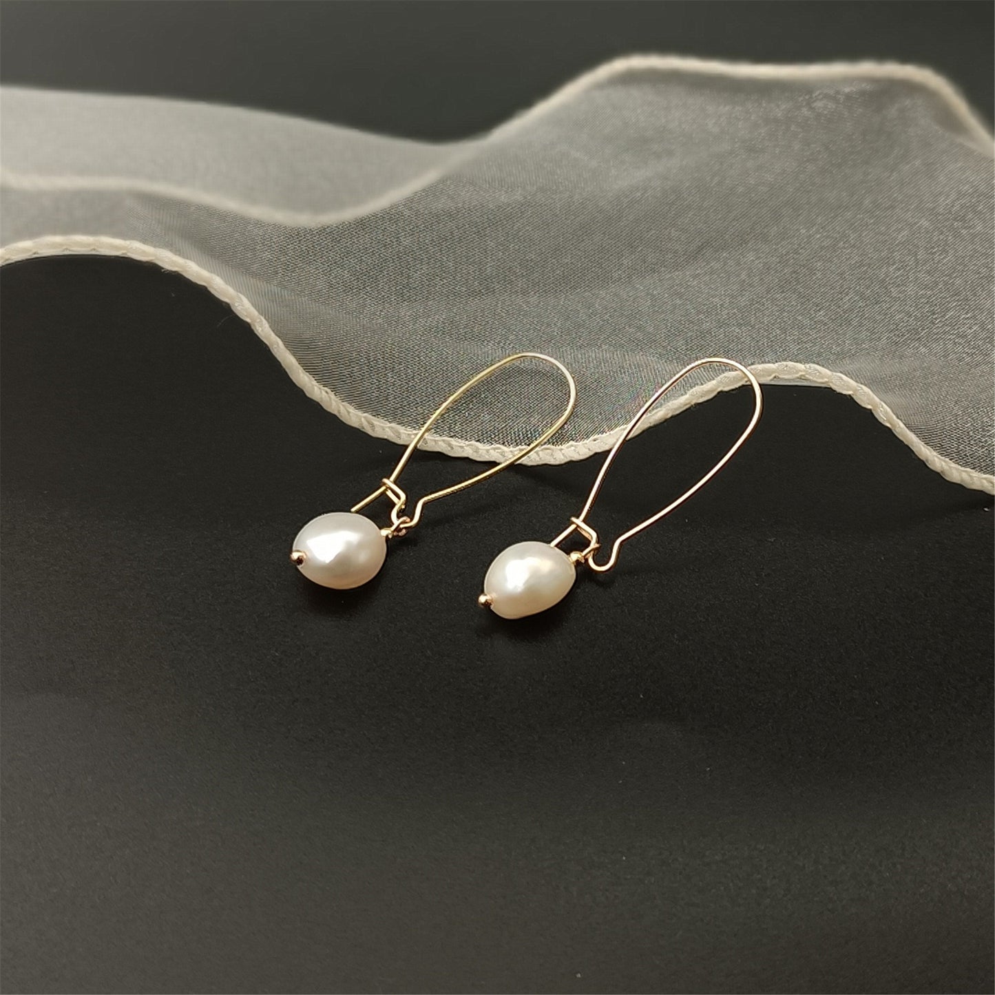 Natural Freshwater Baroque Pearl Big Hook Earrings Daily Wear 14K GF Plain Ear Hooks Dangle Earing