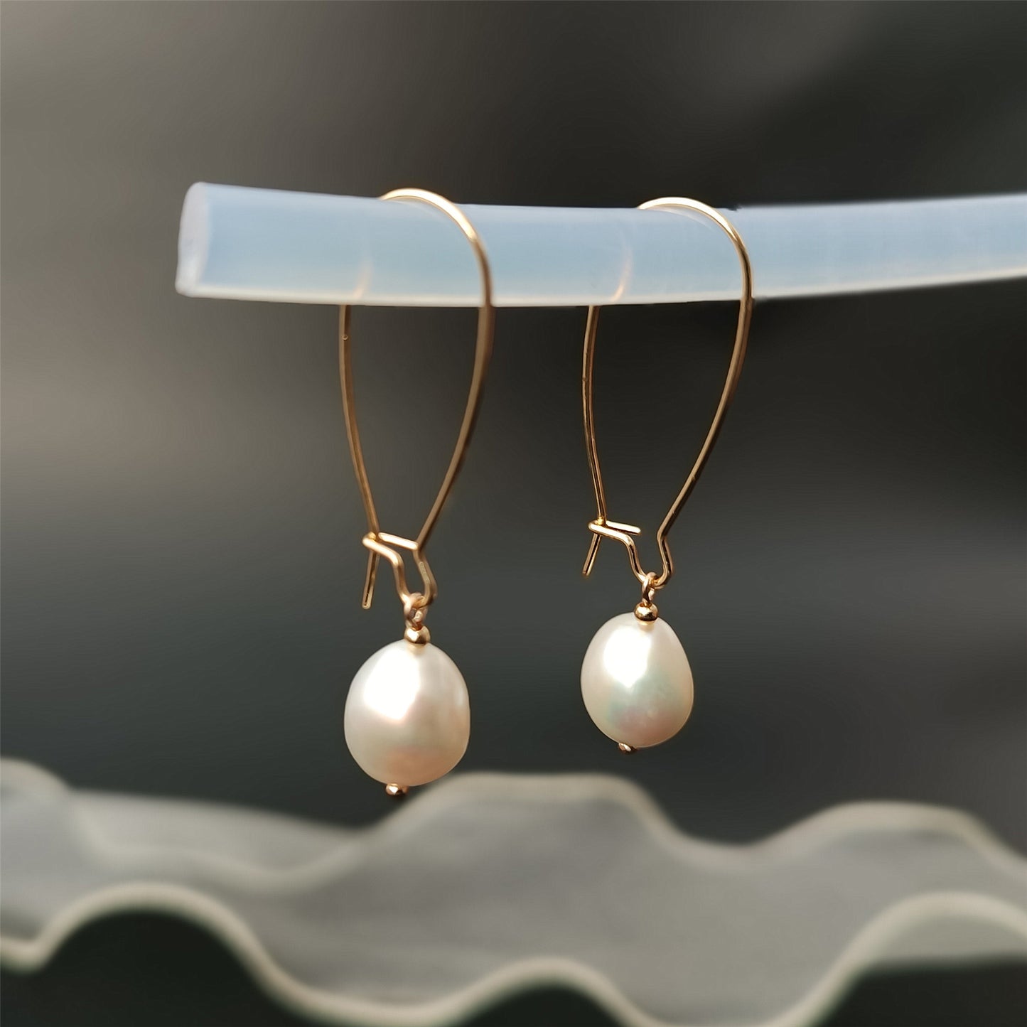 Natural Freshwater Baroque Pearl Big Hook Earrings Daily Wear 14K GF Plain Ear Hooks Dangle Earing