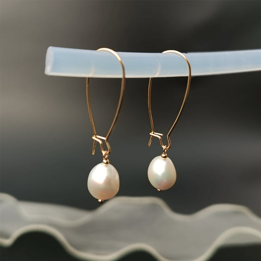 Natural Freshwater Baroque Pearl Big Hook Earrings Daily Wear 14K GF Plain Ear Hooks Dangle Earing