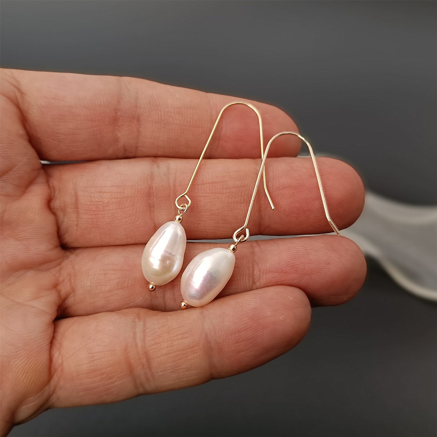 Natural Freshwater Baroque Pearl Big Hook Earrings Daily Wear 14K GF Plain Ear Hooks Dangle Earing