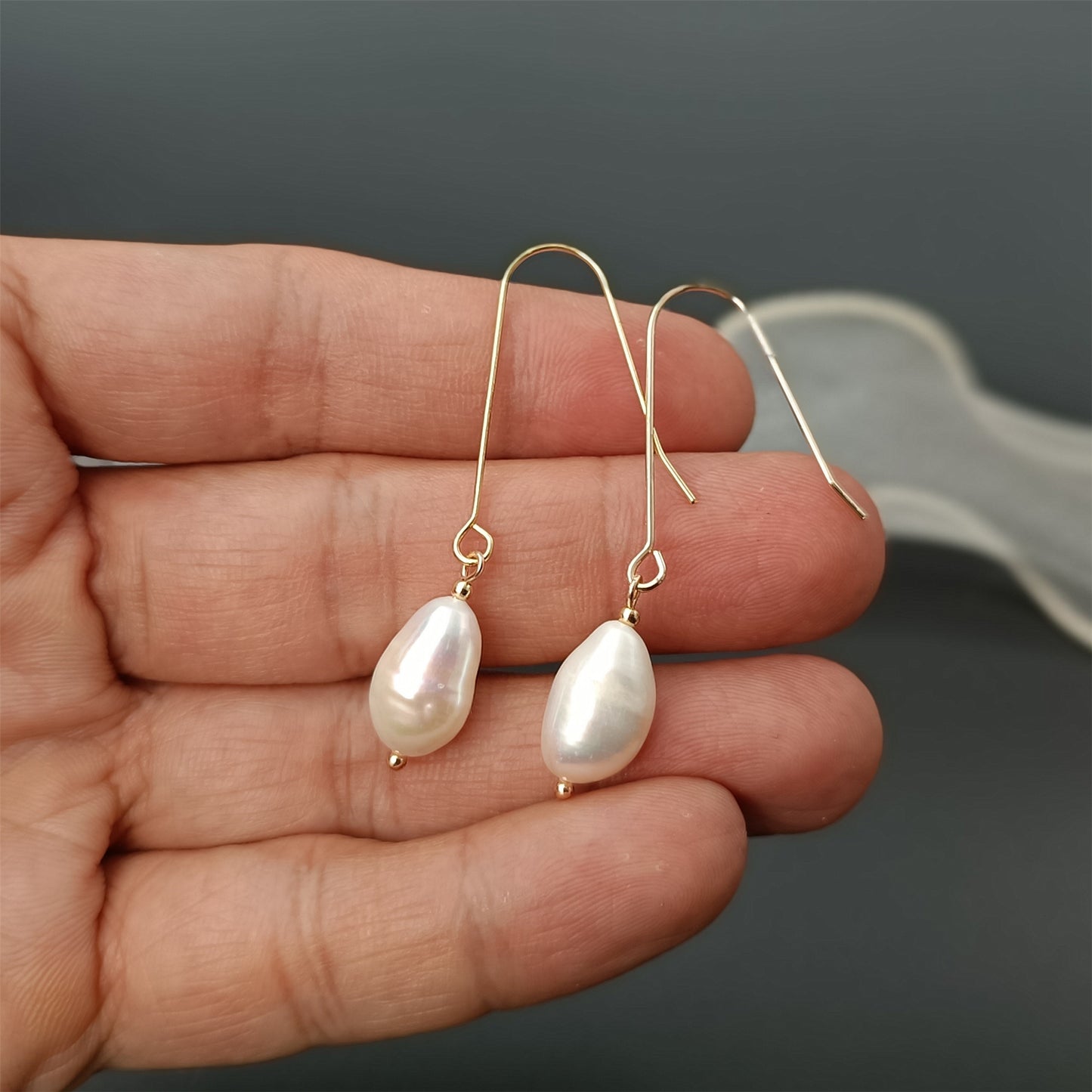 Natural Freshwater Baroque Pearl Big Hook Earrings Daily Wear 14K GF Plain Ear Hooks Dangle Earing