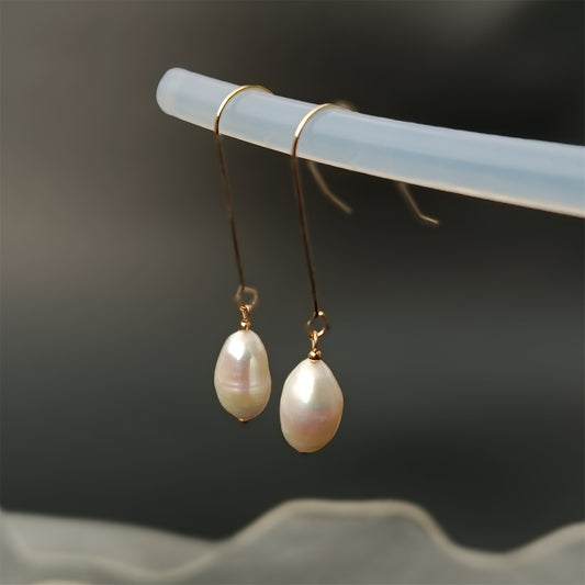 Natural Freshwater Baroque Pearl Big Hook Earrings Daily Wear 14K GF Plain Ear Hooks Dangle Earing