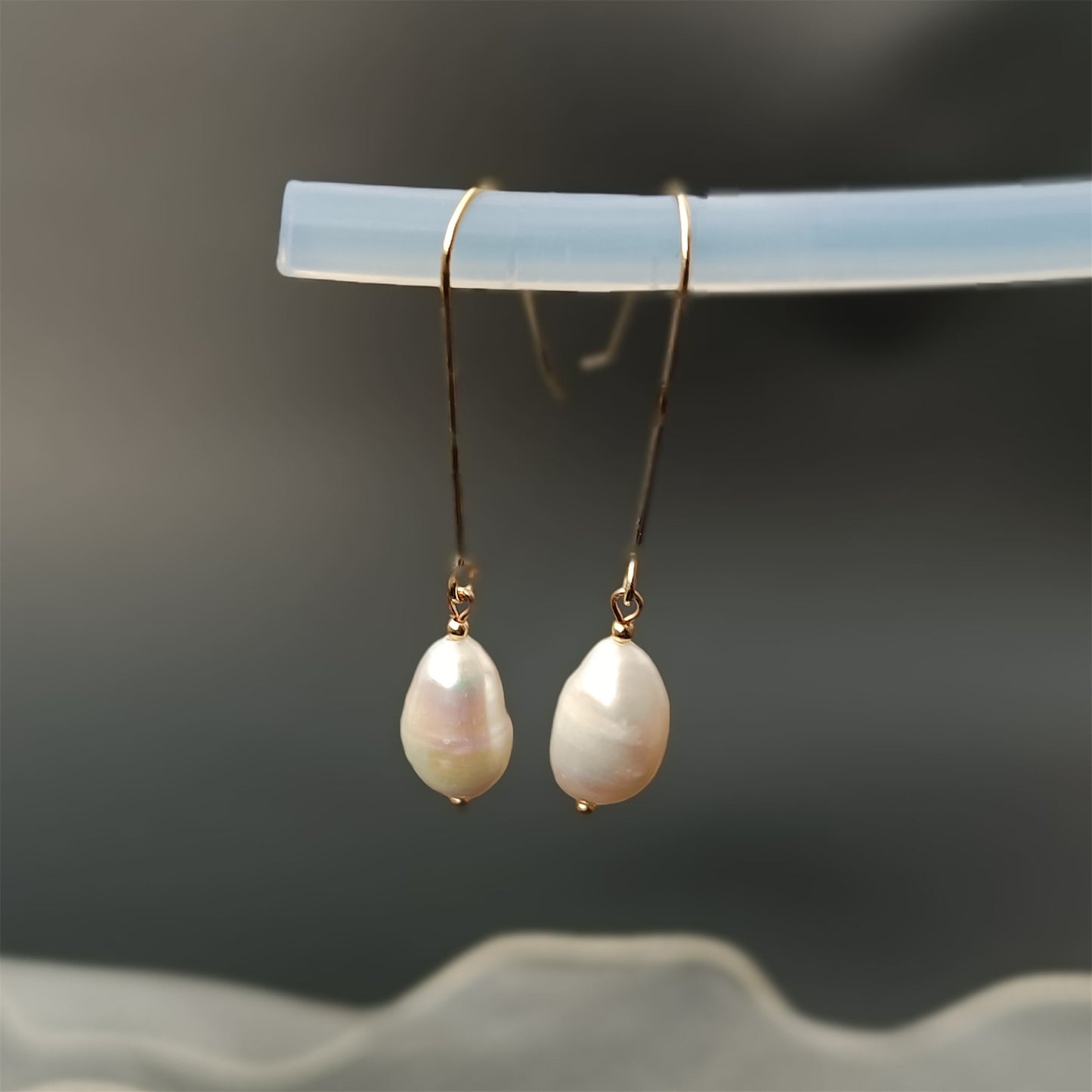 Natural Freshwater Baroque Pearl Big Hook Earrings Daily Wear 14K GF Plain Ear Hooks Dangle Earing