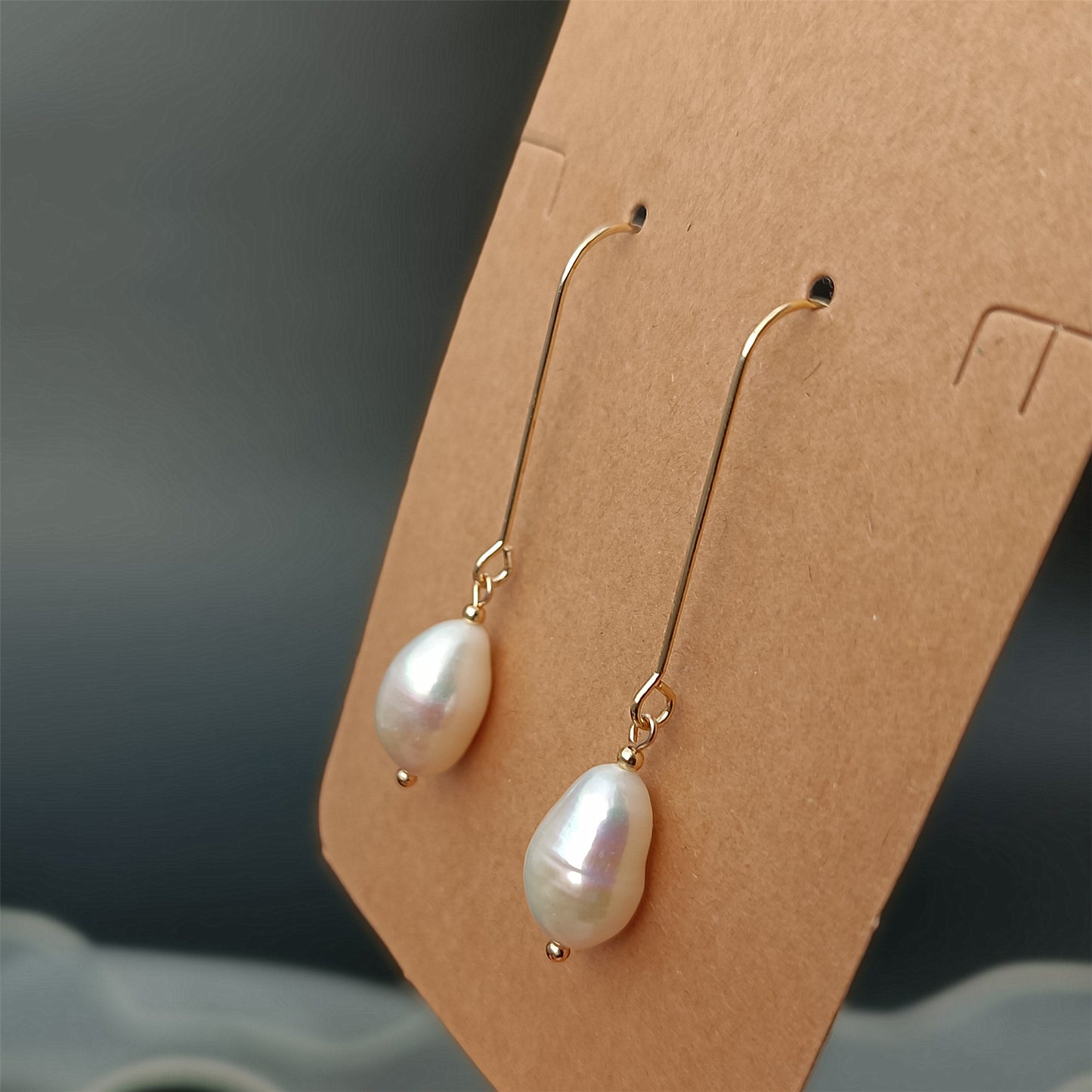 Natural Freshwater Baroque Pearl Big Hook Earrings Daily Wear 14K GF Plain Ear Hooks Dangle Earing