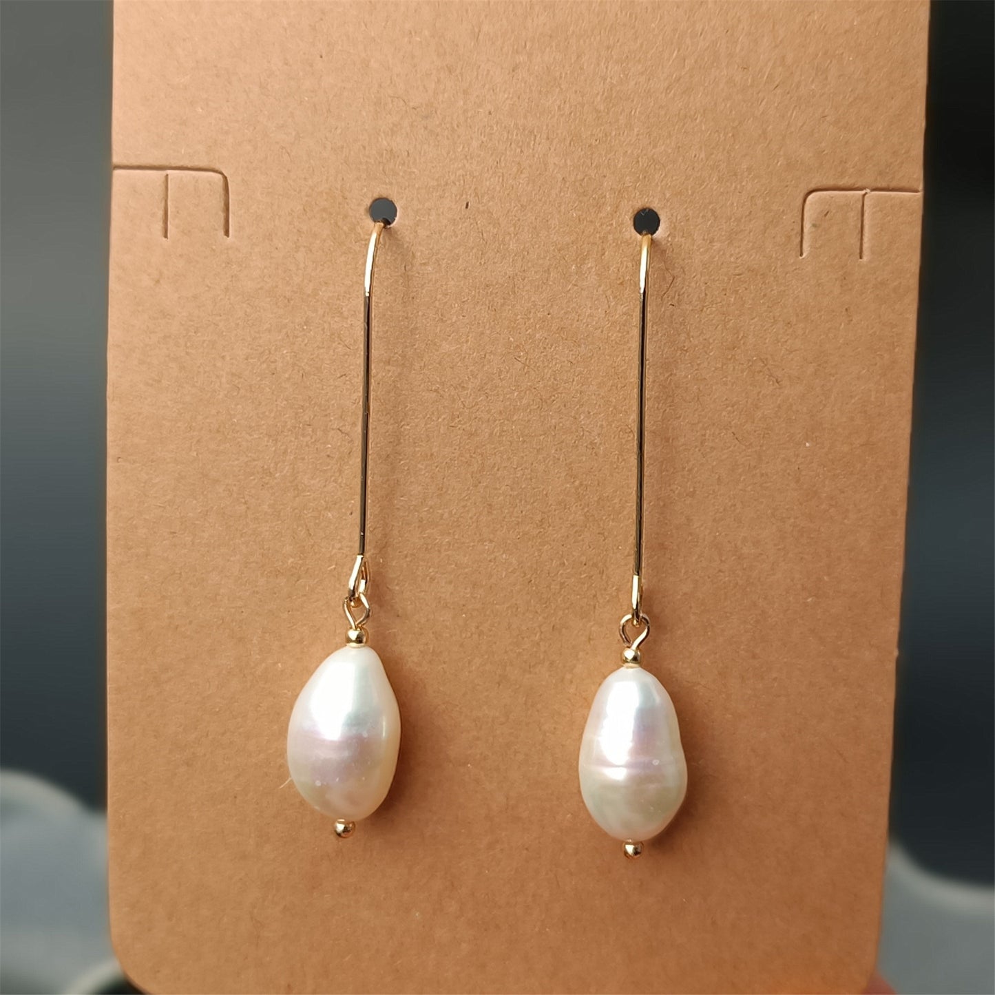 Natural Freshwater Baroque Pearl Big Hook Earrings Daily Wear 14K GF Plain Ear Hooks Dangle Earing