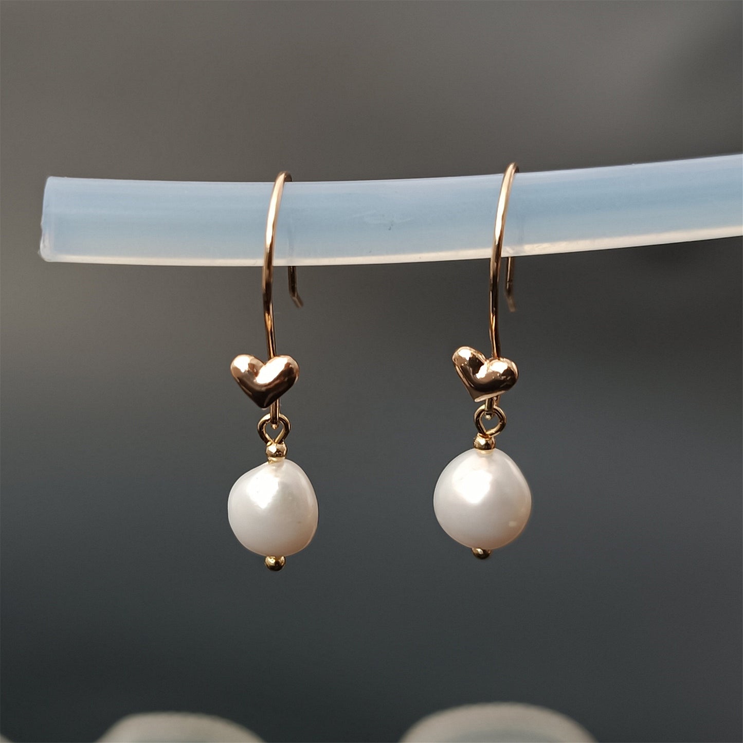 Natural Freshwater Baroque Pearl Heart Hook Earrings Daily Wear 14K GF Plain Ear Hooks Dangle Earing