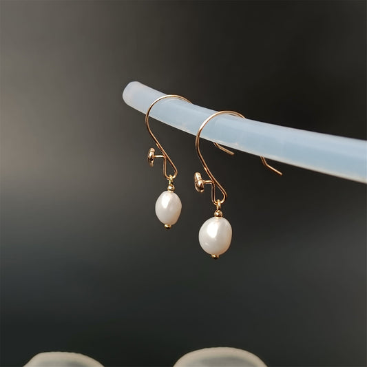 Natural Freshwater Baroque Pearl Heart Hook Earrings Daily Wear 14K GF Plain Ear Hooks Dangle Earing