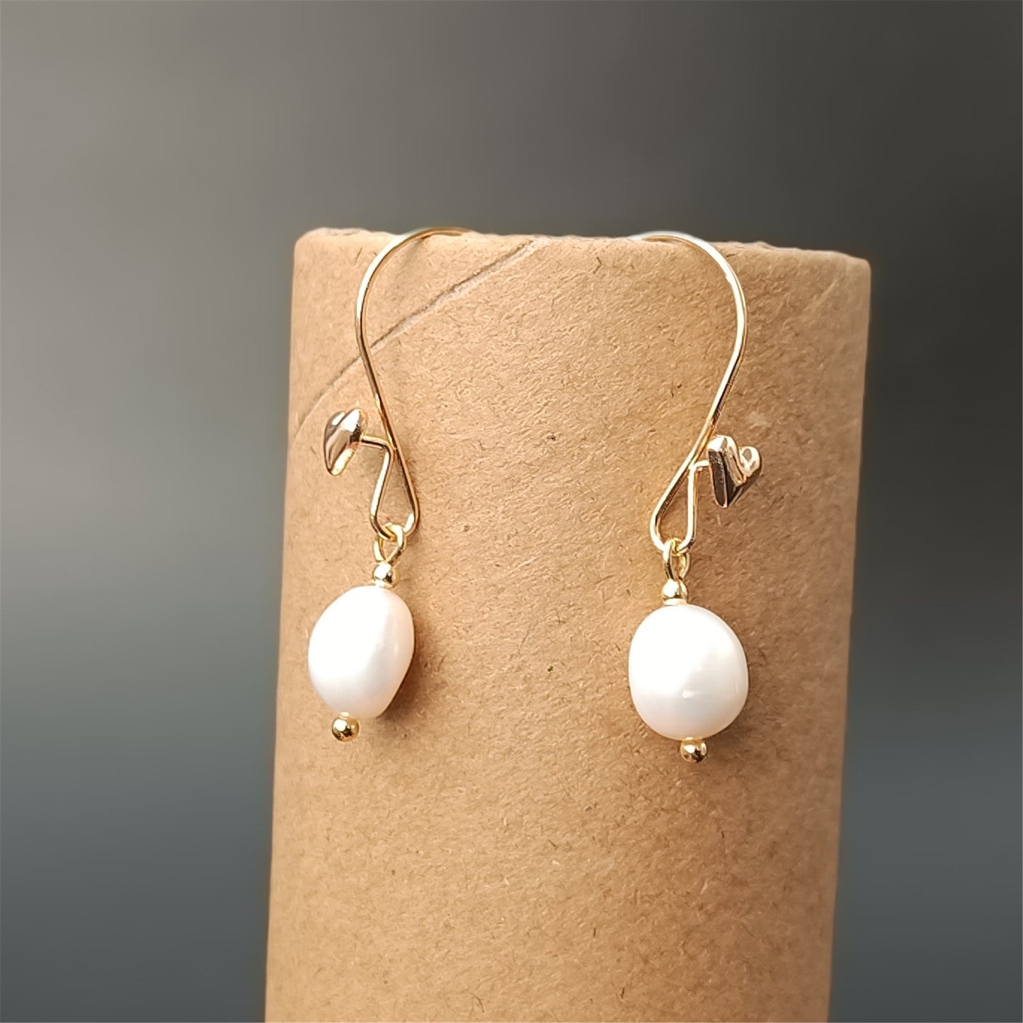 Natural Freshwater Baroque Pearl Heart Hook Earrings Daily Wear 14K GF Plain Ear Hooks Dangle Earing