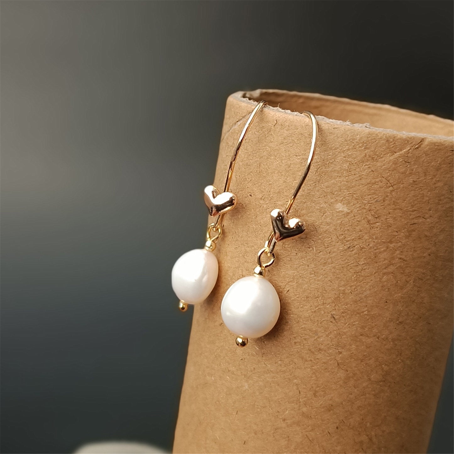 Natural Freshwater Baroque Pearl Heart Hook Earrings Daily Wear 14K GF Plain Ear Hooks Dangle Earing