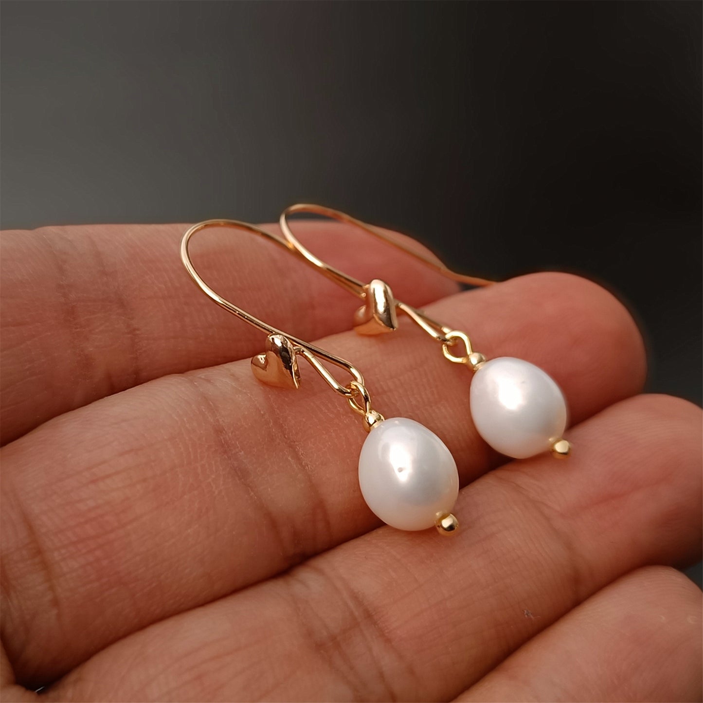 Natural Freshwater Baroque Pearl Heart Hook Earrings Daily Wear 14K GF Plain Ear Hooks Dangle Earing