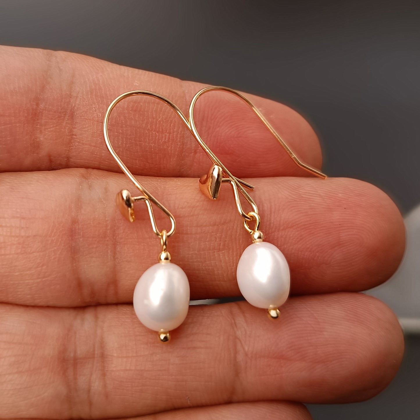 Natural Freshwater Baroque Pearl Heart Hook Earrings Daily Wear 14K GF Plain Ear Hooks Dangle Earing