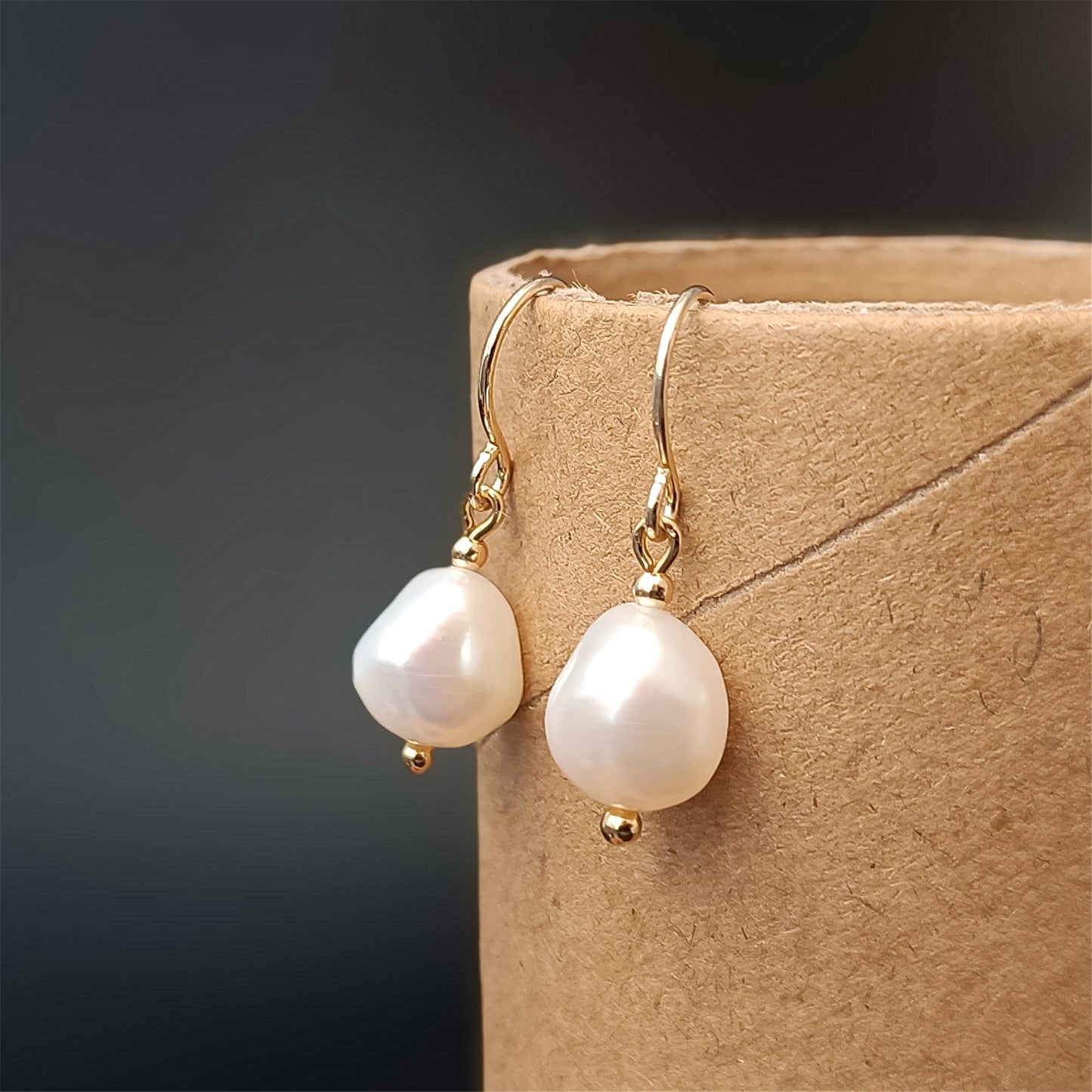 Natural Freshwater Baroque Pearl Hook Earrings Daily Wear 14K GF Plain Ear Hooks Dangle Earing