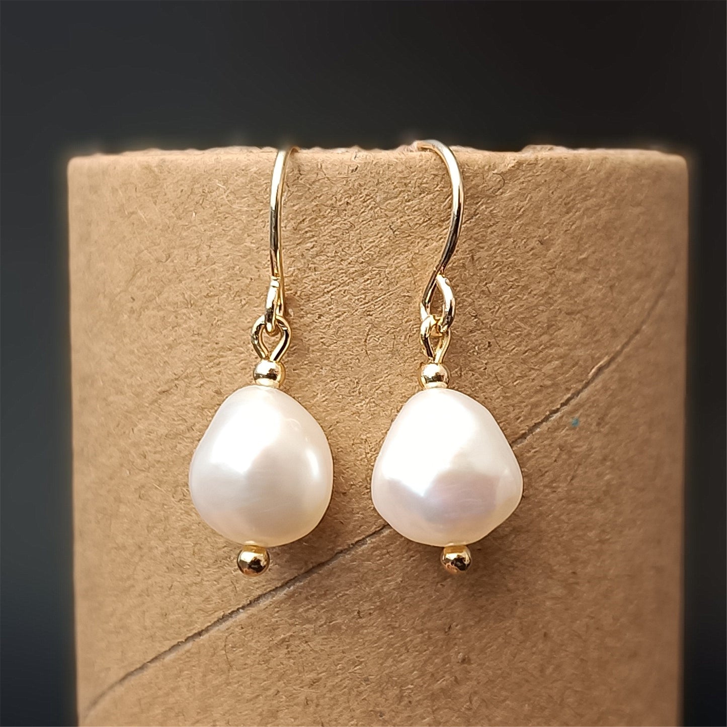 Natural Freshwater Baroque Pearl Hook Earrings Daily Wear 14K GF Plain Ear Hooks Dangle Earing