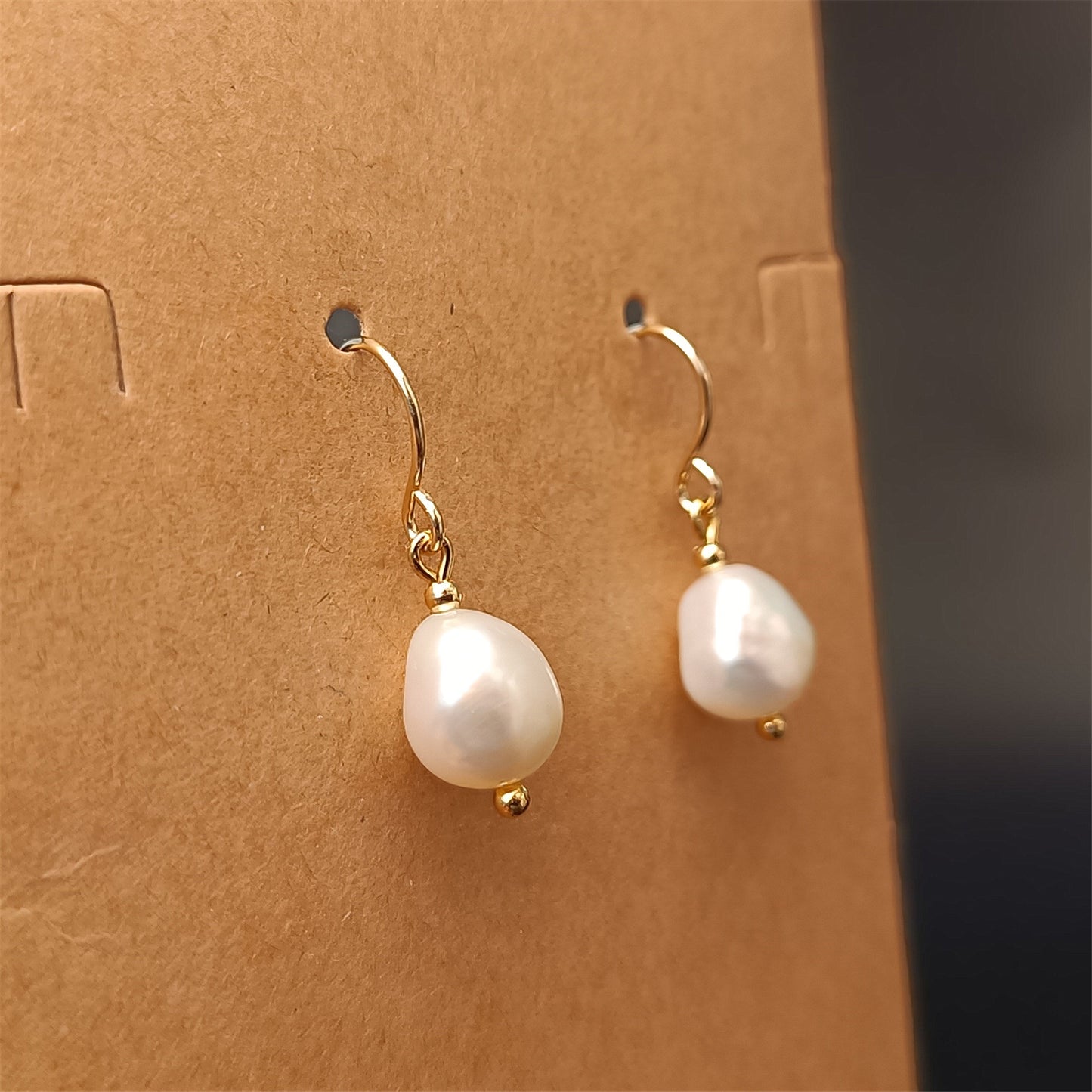 Natural Freshwater Baroque Pearl Hook Earrings Daily Wear 14K GF Plain Ear Hooks Dangle Earing