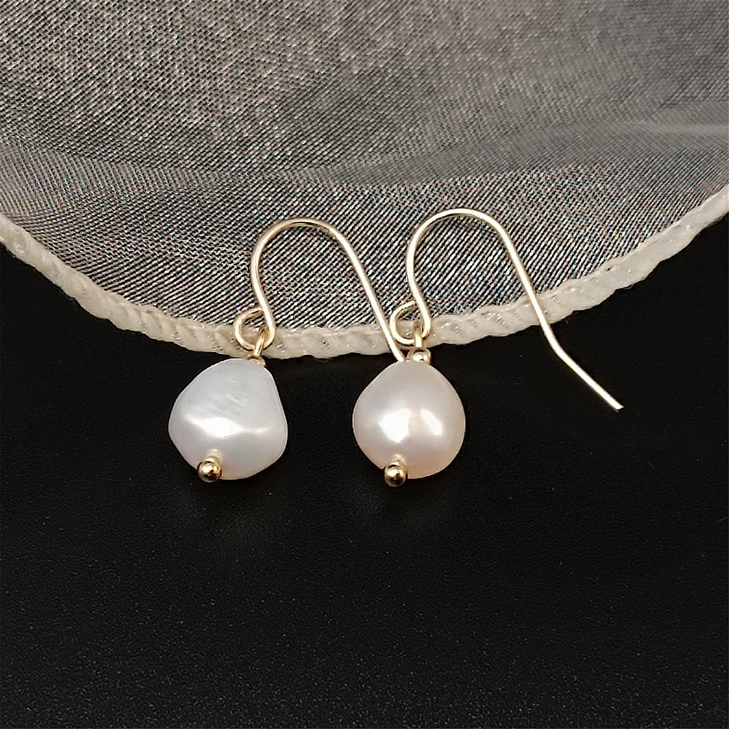 Natural Freshwater Baroque Pearl Hook Earrings Daily Wear 14K GF Plain Ear Hooks Dangle Earing