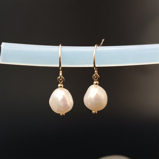 Natural Freshwater Baroque Pearl Hook Earrings Daily Wear 14K GF Plain Ear Hooks Dangle Earing