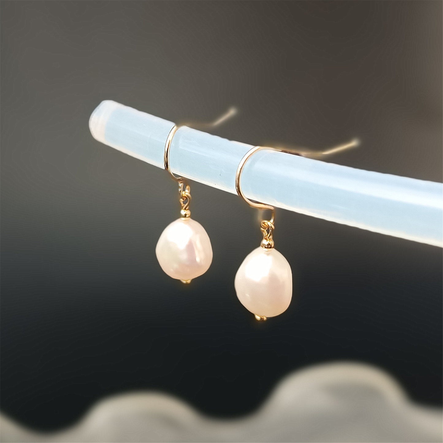 Natural Freshwater Baroque Pearl Hook Earrings Daily Wear 14K GF Plain Ear Hooks Dangle Earing