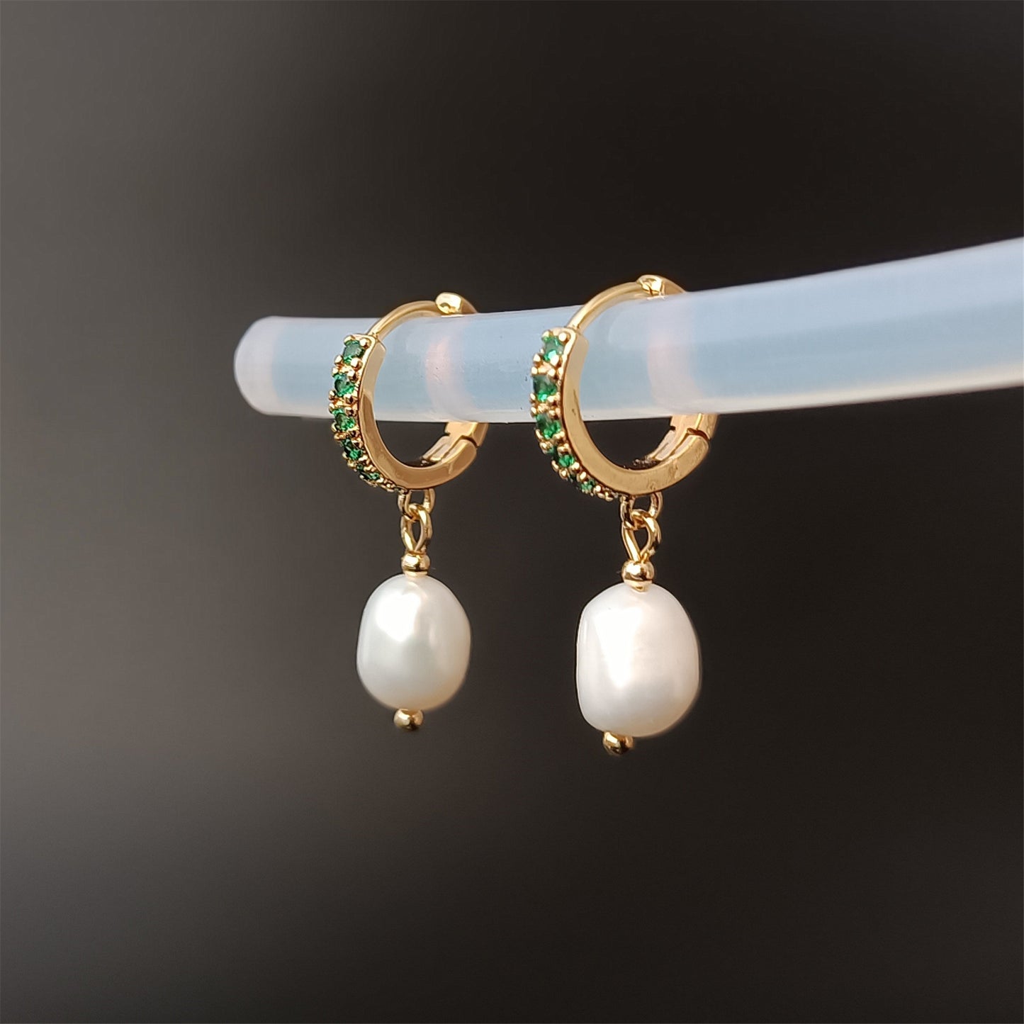 Natural Freshwater Baroque Pearl Huggie Hoop Earrings Daily Wear 14K GF CZ Crystal Ear Hoops Dangle Earing