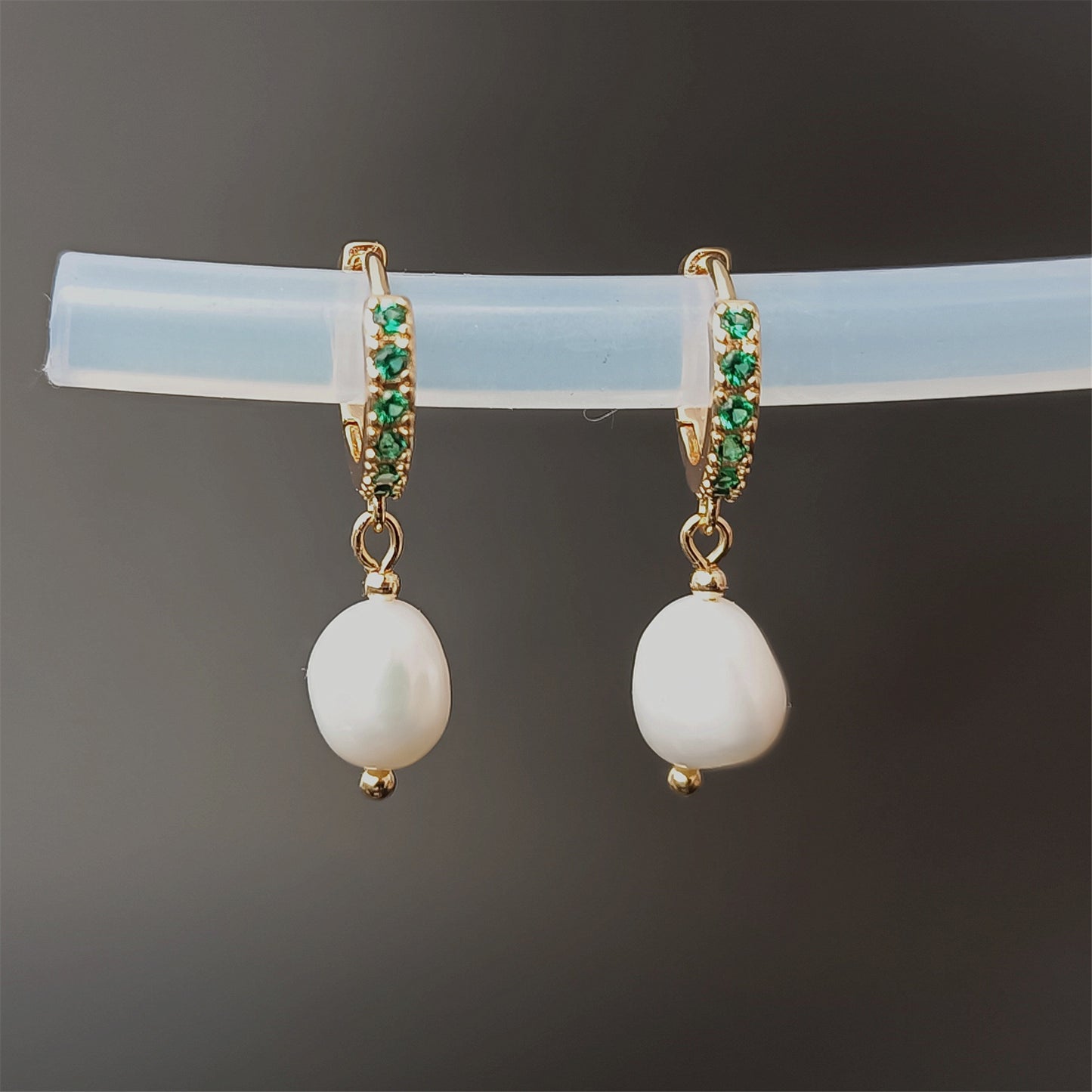 Natural Freshwater Baroque Pearl Huggie Hoop Earrings Daily Wear 14K GF CZ Crystal Ear Hoops Dangle Earing