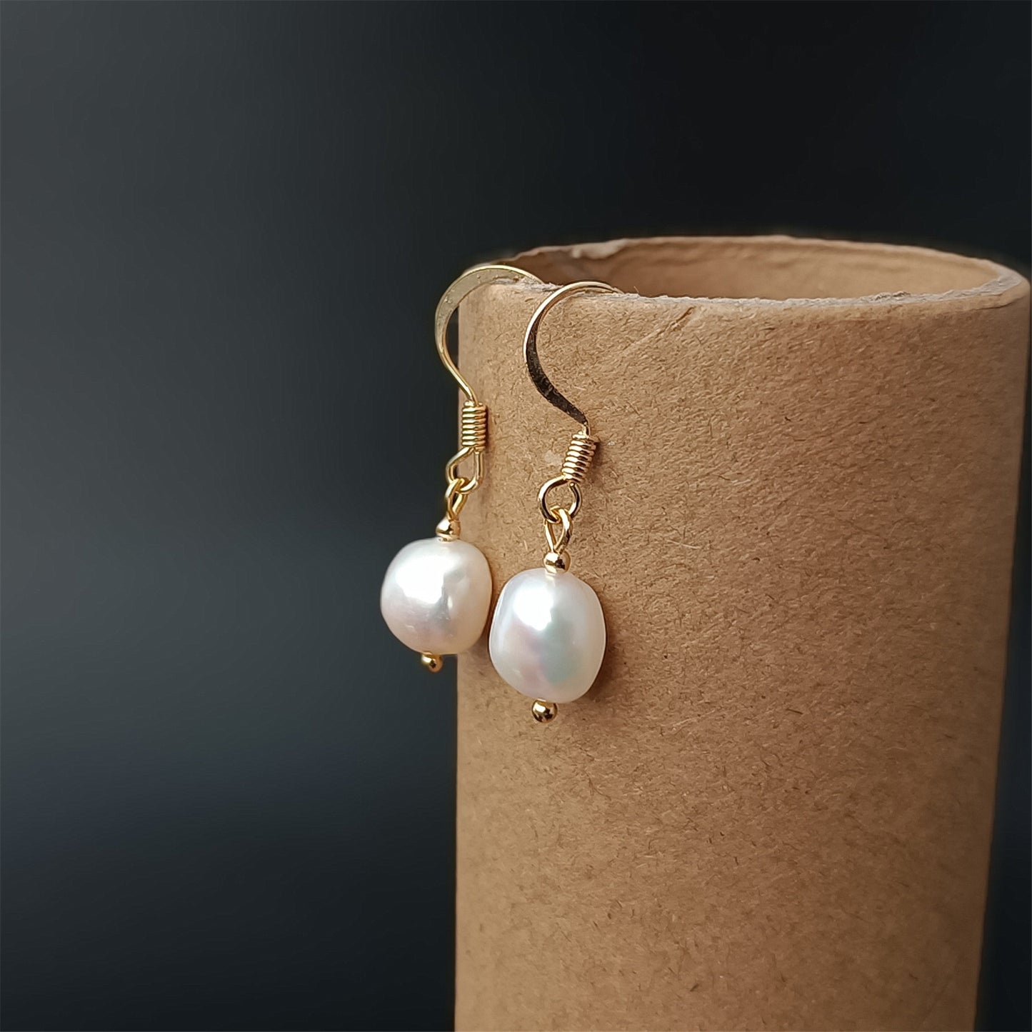 Natural Freshwater Baroque Pearl Hook Earrings Daily Wear 14K GF Plain Spring Ear Hooks Dangle Earing