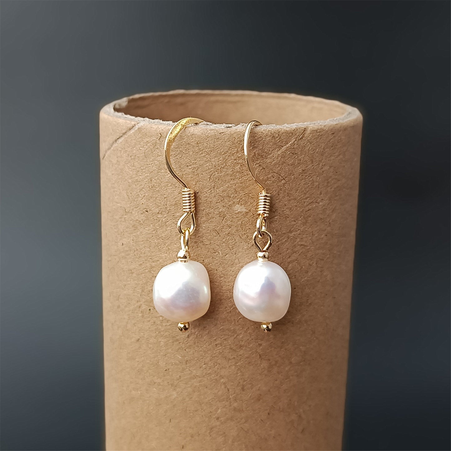 Natural Freshwater Baroque Pearl Hook Earrings Daily Wear 14K GF Plain Spring Ear Hooks Dangle Earing