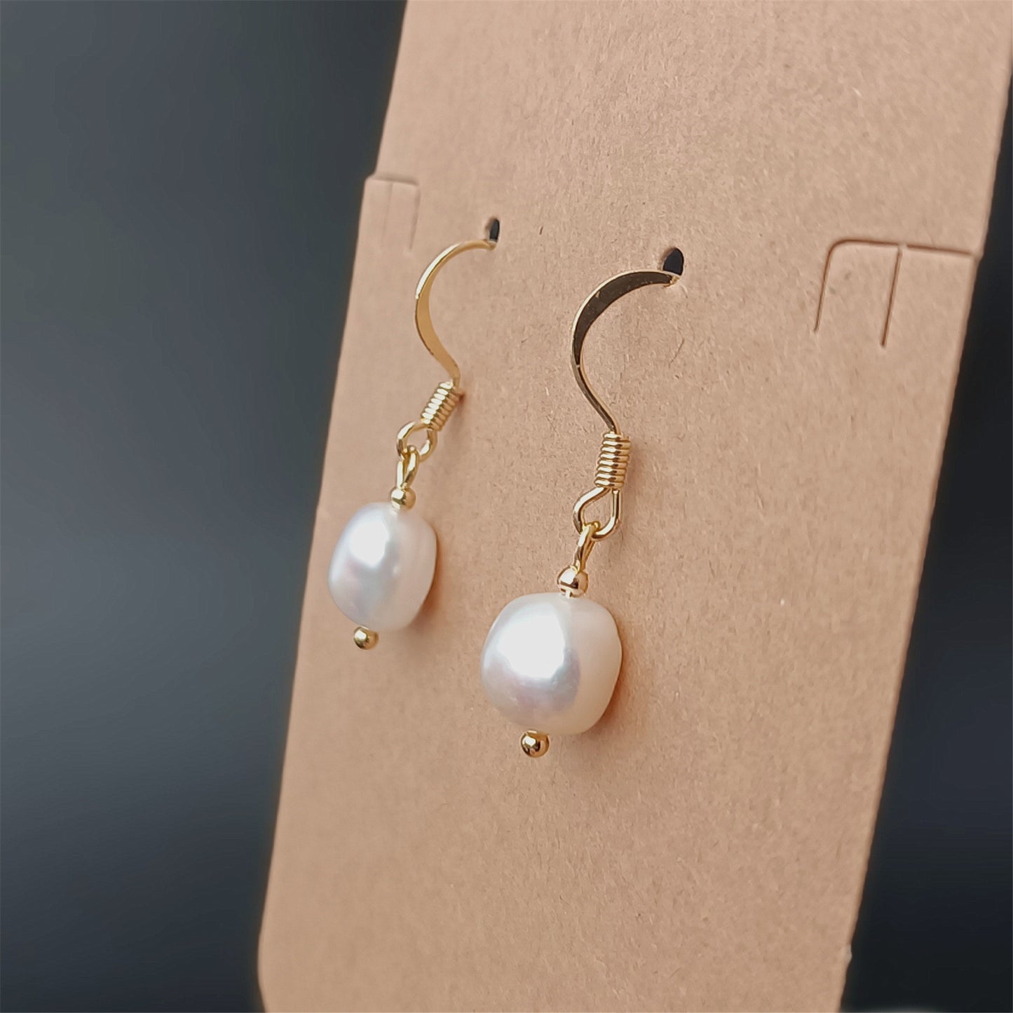 Natural Freshwater Baroque Pearl Hook Earrings Daily Wear 14K GF Plain Spring Ear Hooks Dangle Earing