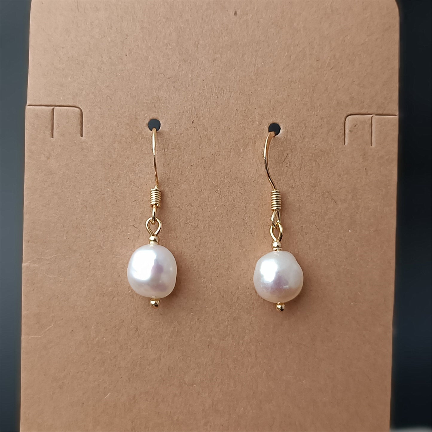 Natural Freshwater Baroque Pearl Hook Earrings Daily Wear 14K GF Plain Spring Ear Hooks Dangle Earing