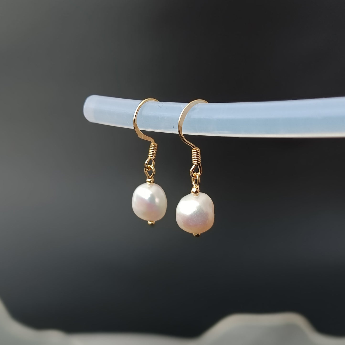 Natural Freshwater Baroque Pearl Hook Earrings Daily Wear 14K GF Plain Spring Ear Hooks Dangle Earing