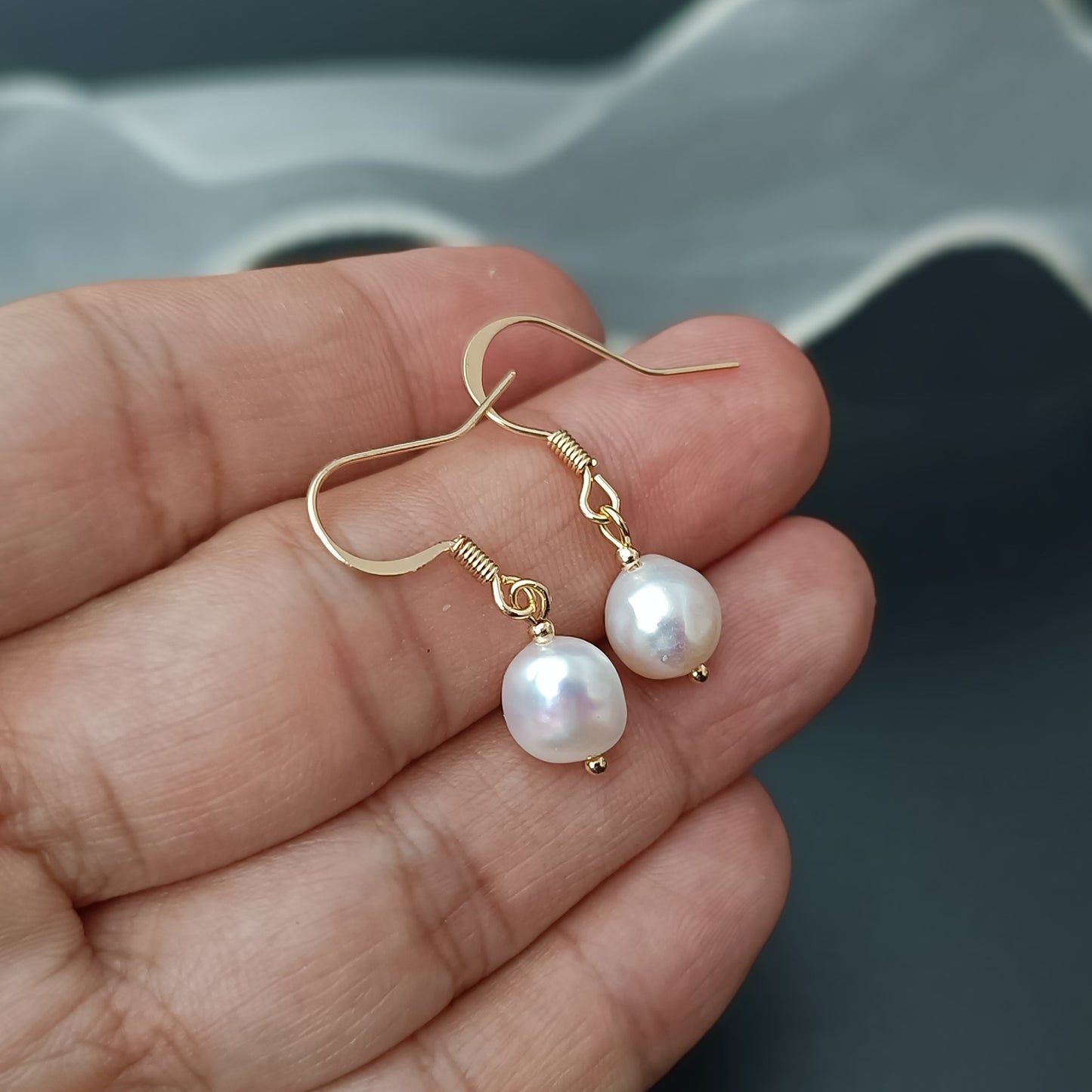 Natural Freshwater Baroque Pearl Hook Earrings Daily Wear 14K GF Plain Spring Ear Hooks Dangle Earing