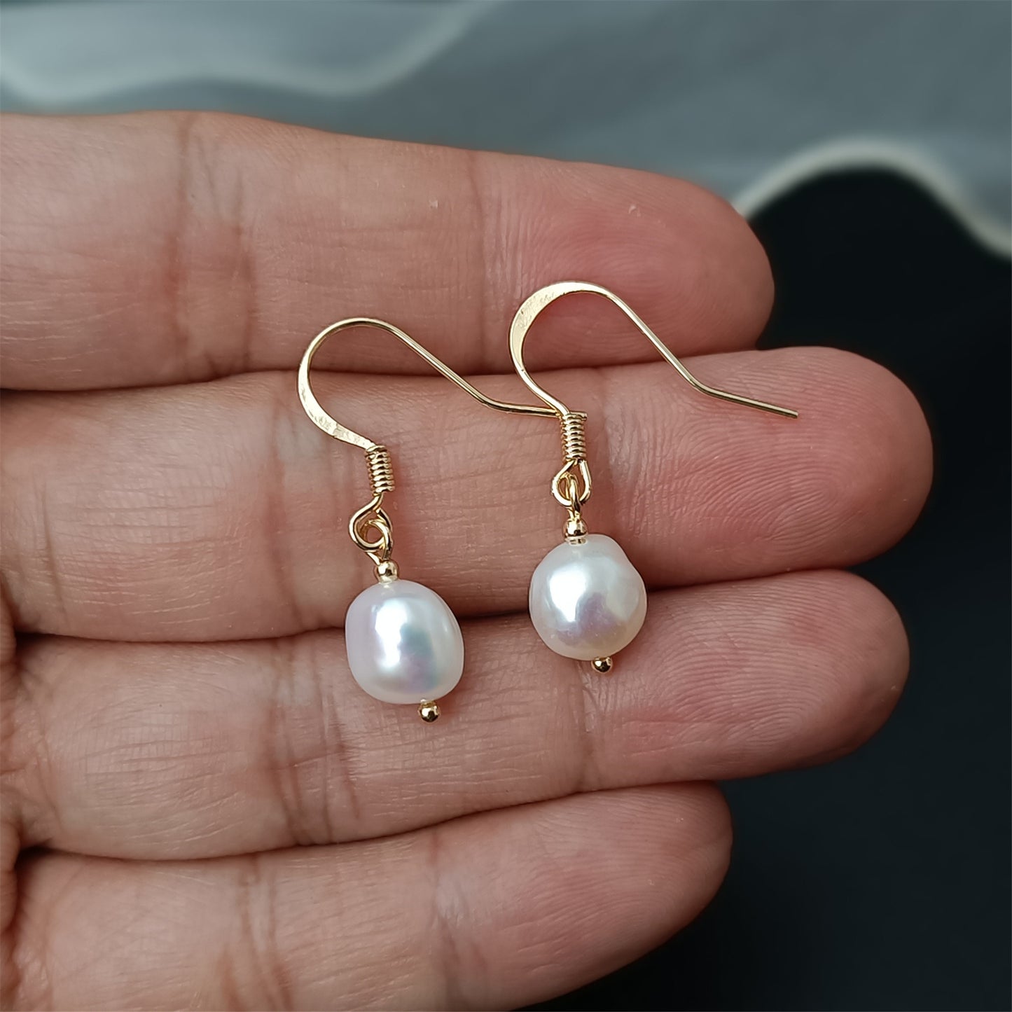 Natural Freshwater Baroque Pearl Hook Earrings Daily Wear 14K GF Plain Spring Ear Hooks Dangle Earing